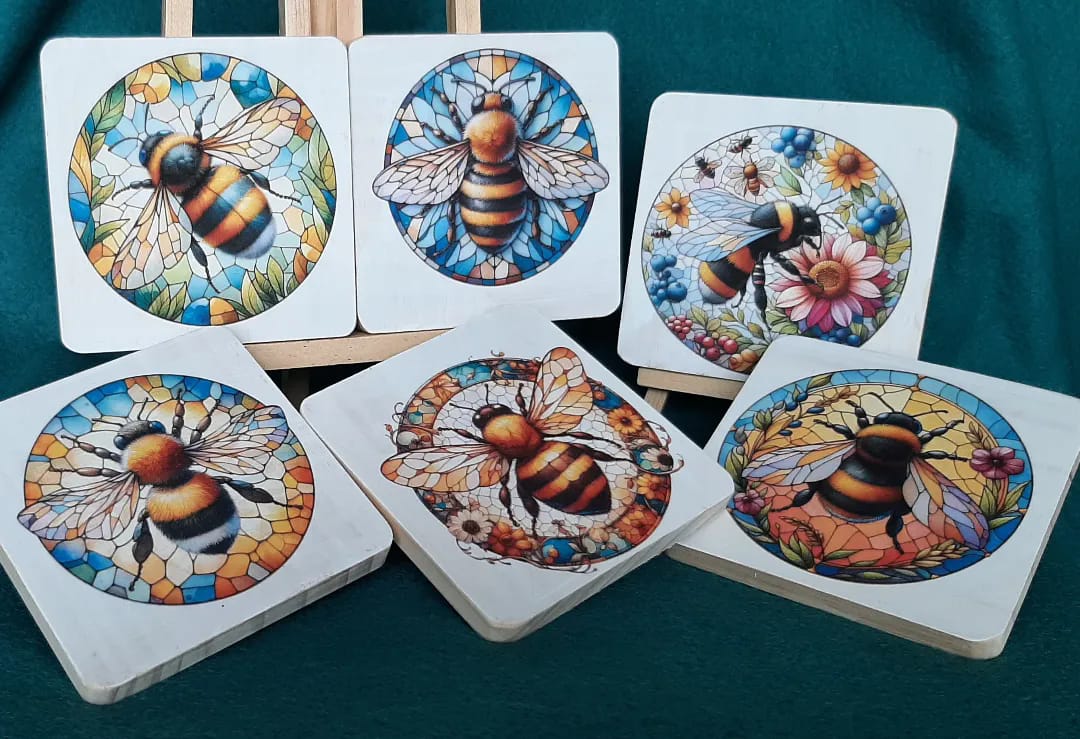 Bee Stained Glass Decoupage Rice Paper - BEES 61002