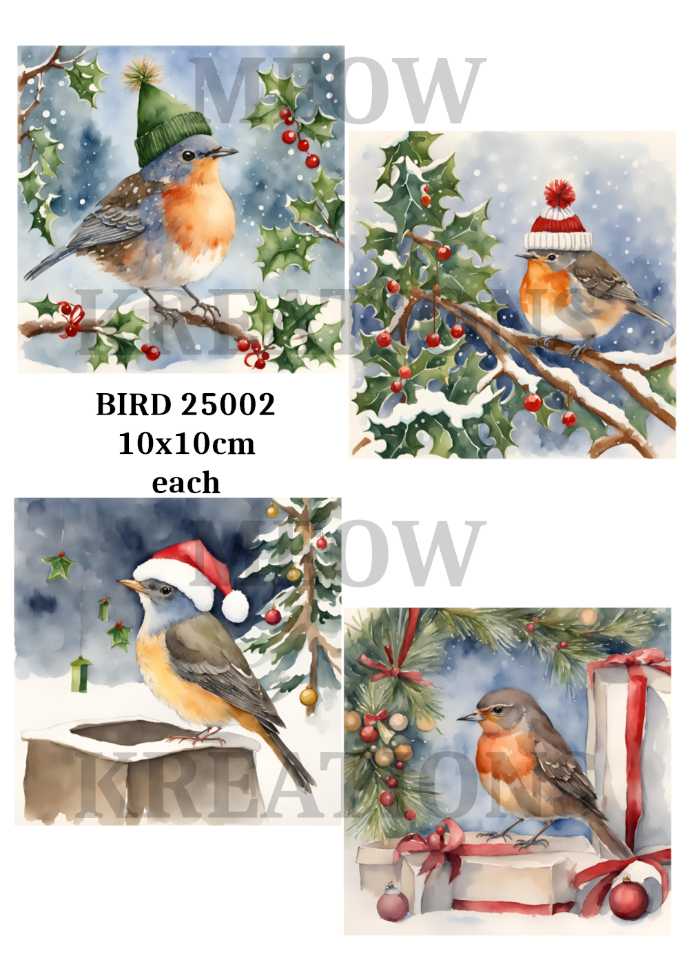 Bird Christmas Decoupage Rice Paper - BIRD 25002