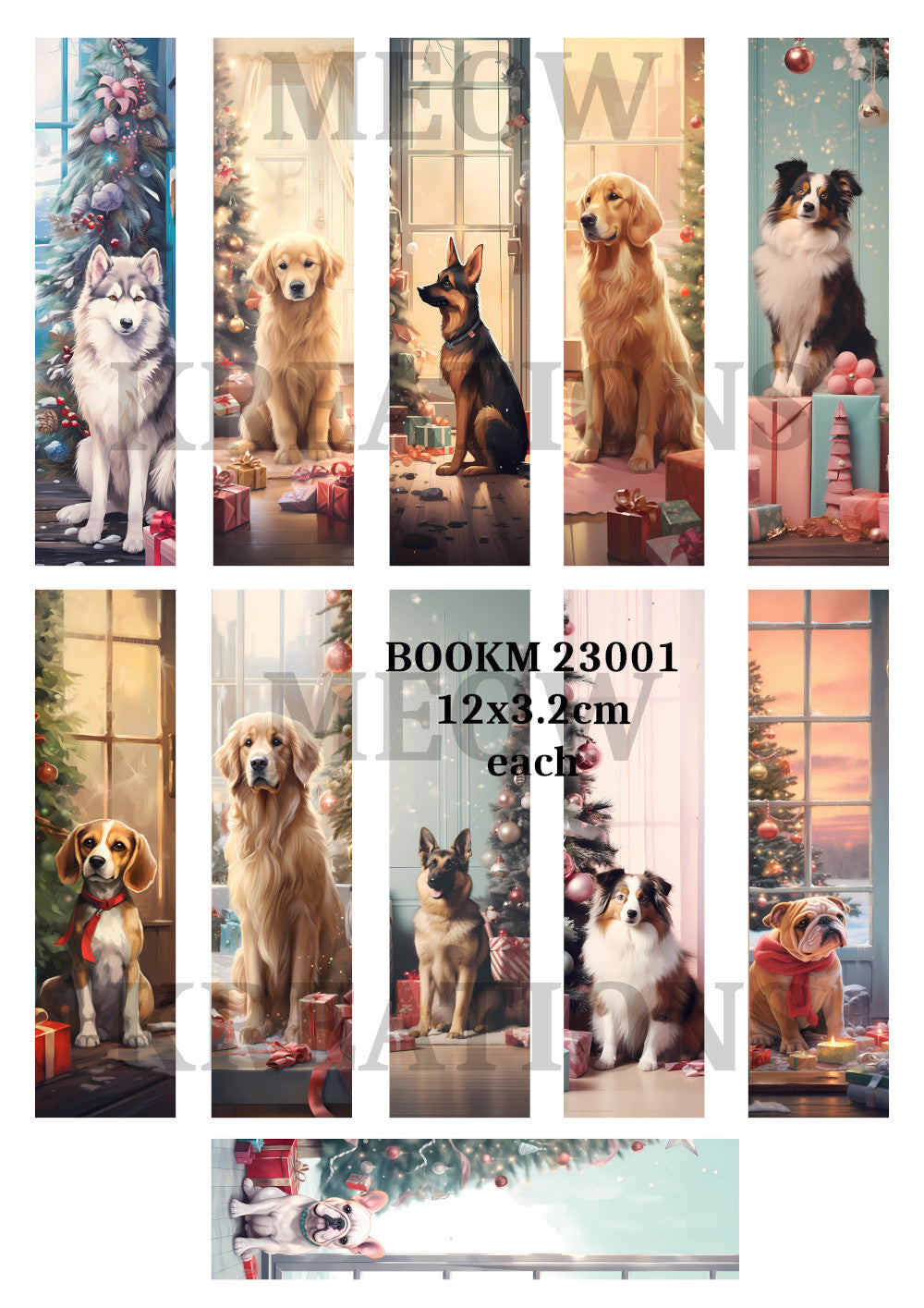 Dog Christmas Bookmark Decoupage Rice Paper - BOOKM 23001