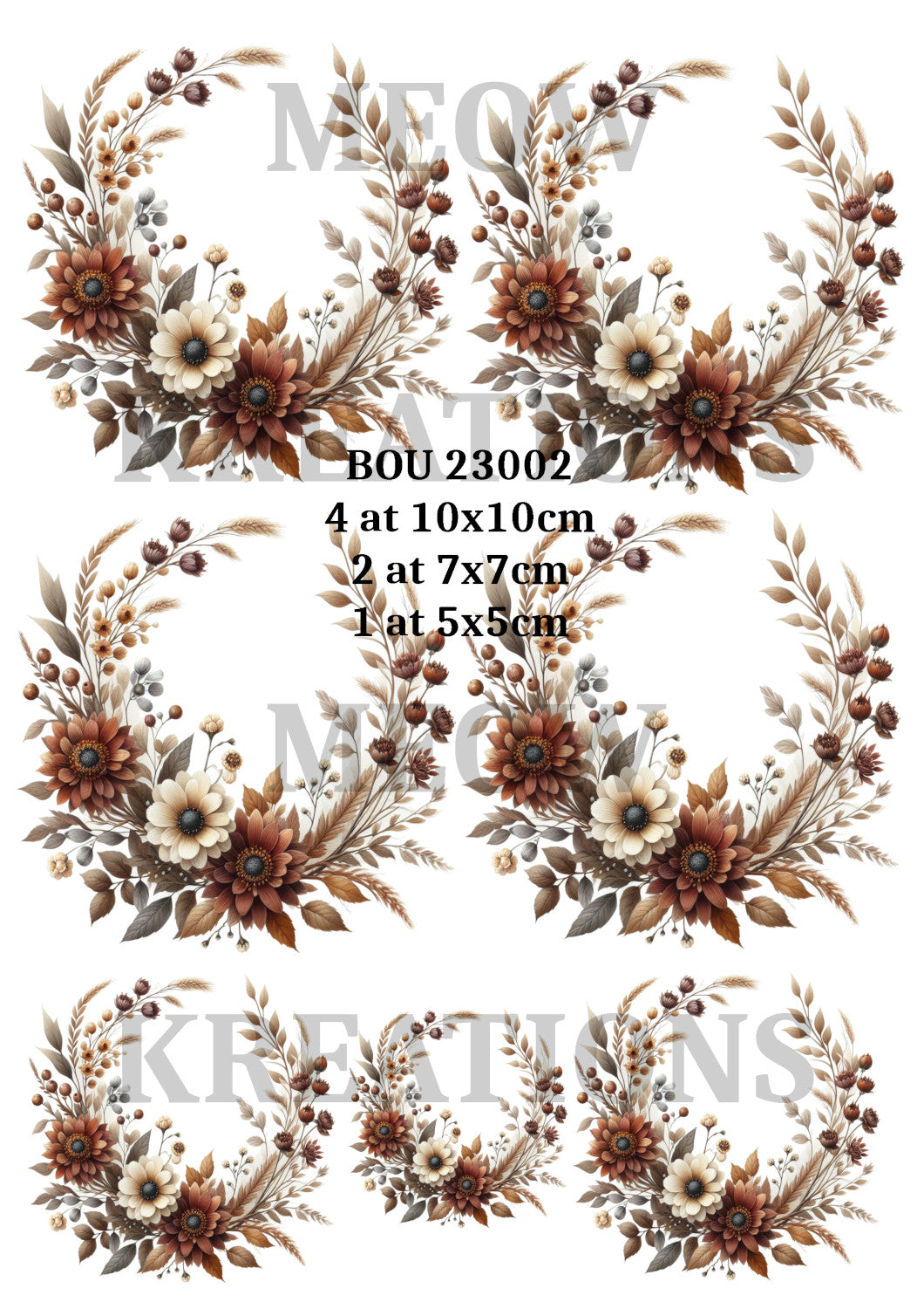 Rustic Autumn Floral Wreath Design Decoupage Rice Paper - BOU 23002