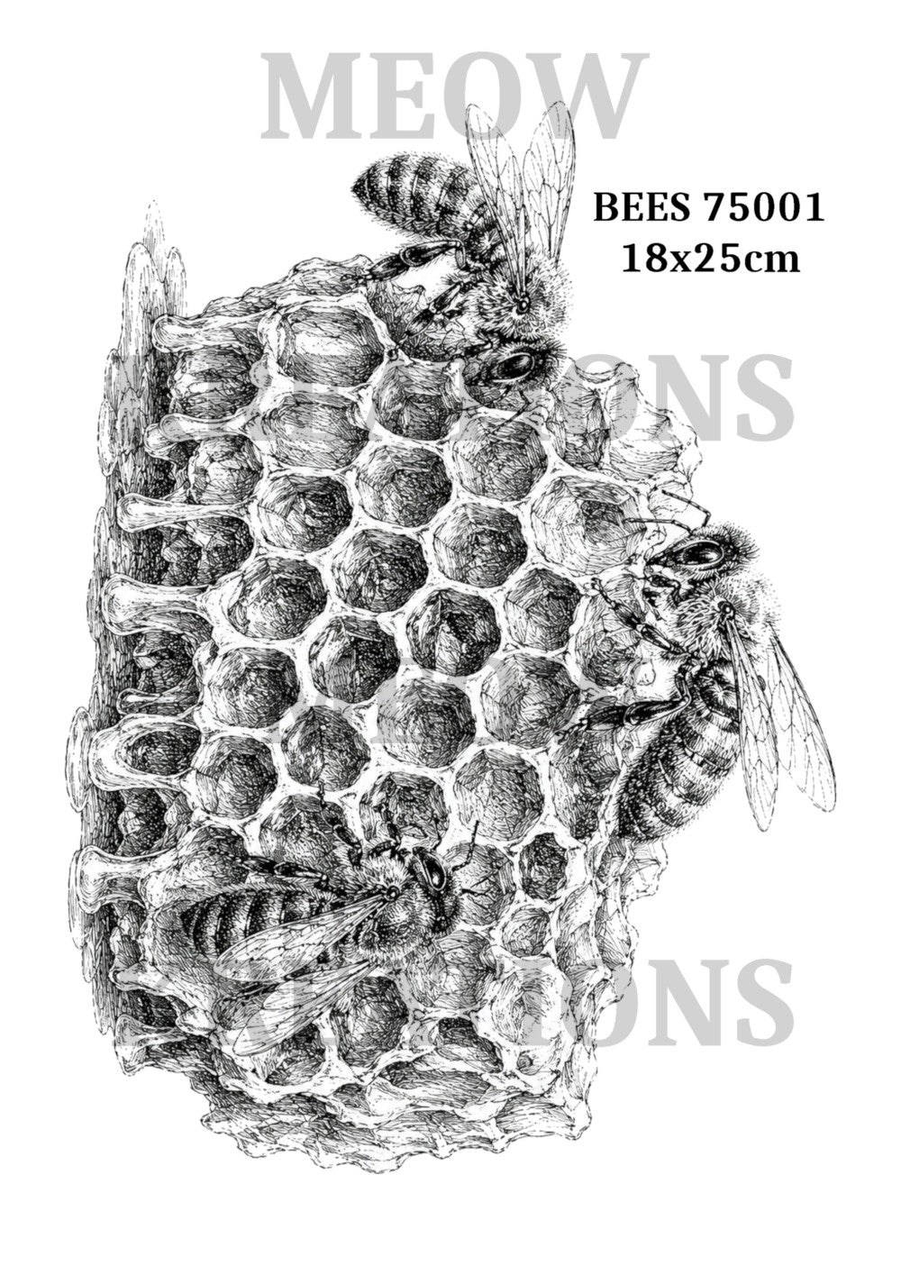 Black & White Bee on Honeycomb Decoupage Rice Paper - BEES 75001