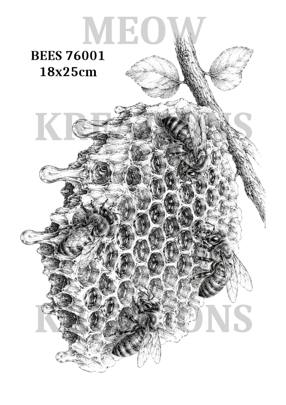 Black & White Bee on Honeycomb Decoupage Rice Paper - BEES 76001