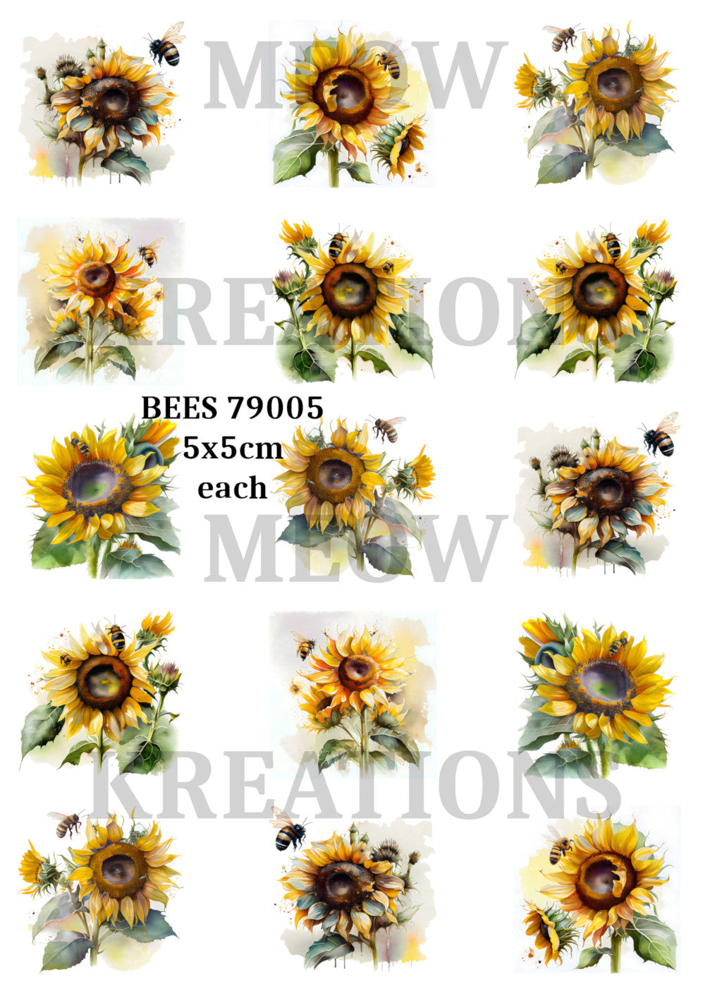 Bee & Sunflower Decoupage Rice Paper - BEES 79005