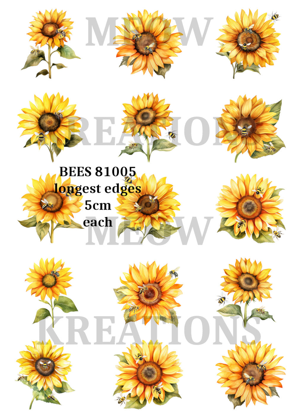 Bee & Sunflower Decoupage Rice Paper - BEES 81005