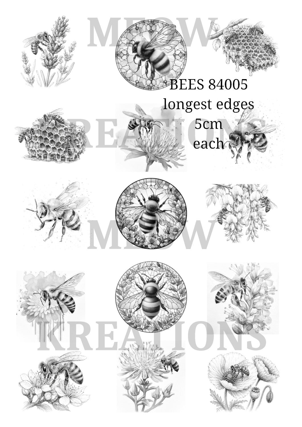 Vintage Bee & Honeycomb Botanical Designs Decoupage Rice Paper - BEES 84005