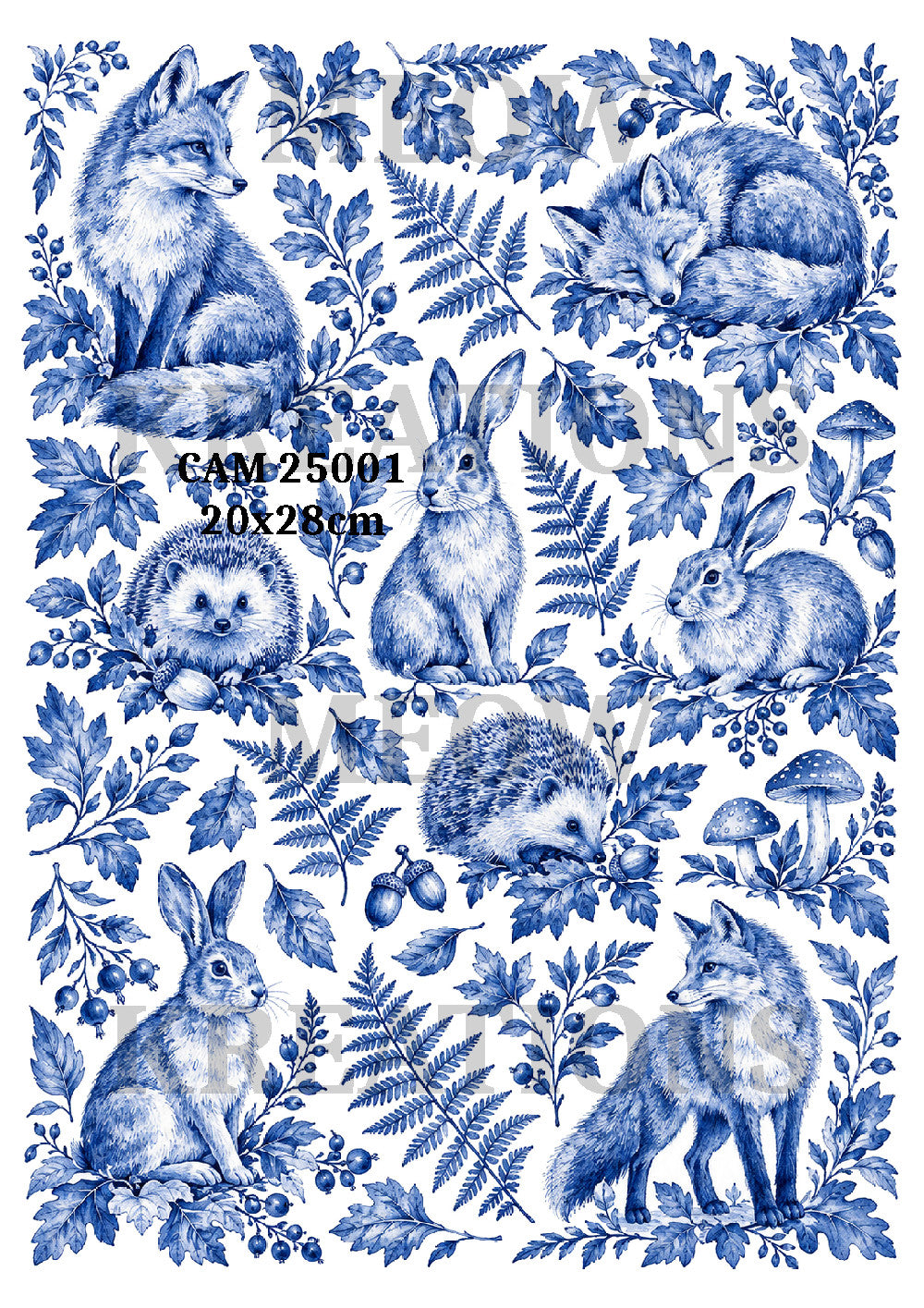 Blue Woodland Animals & Foliage Decoupage Rice Paper - CAM 25001