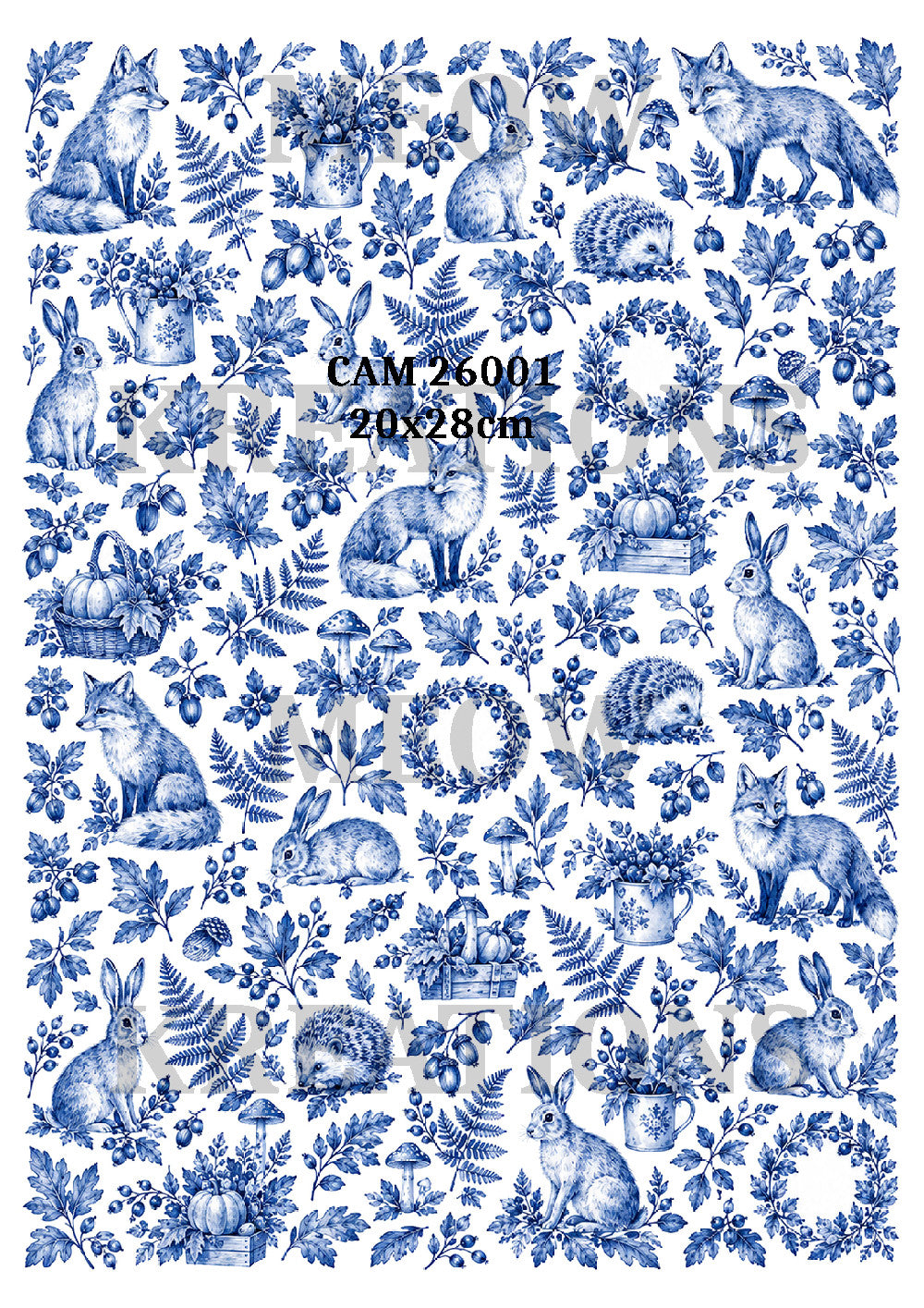 Blue Woodland Animals & Foliage Decoupage Rice Paper - CAM 26001
