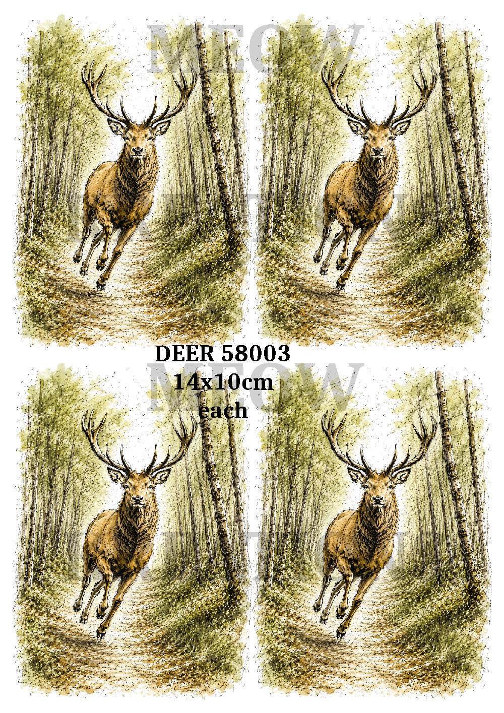 Running Stag Decoupage Rice Paper, Woodland Deer & Forest Scene- DEER 58003