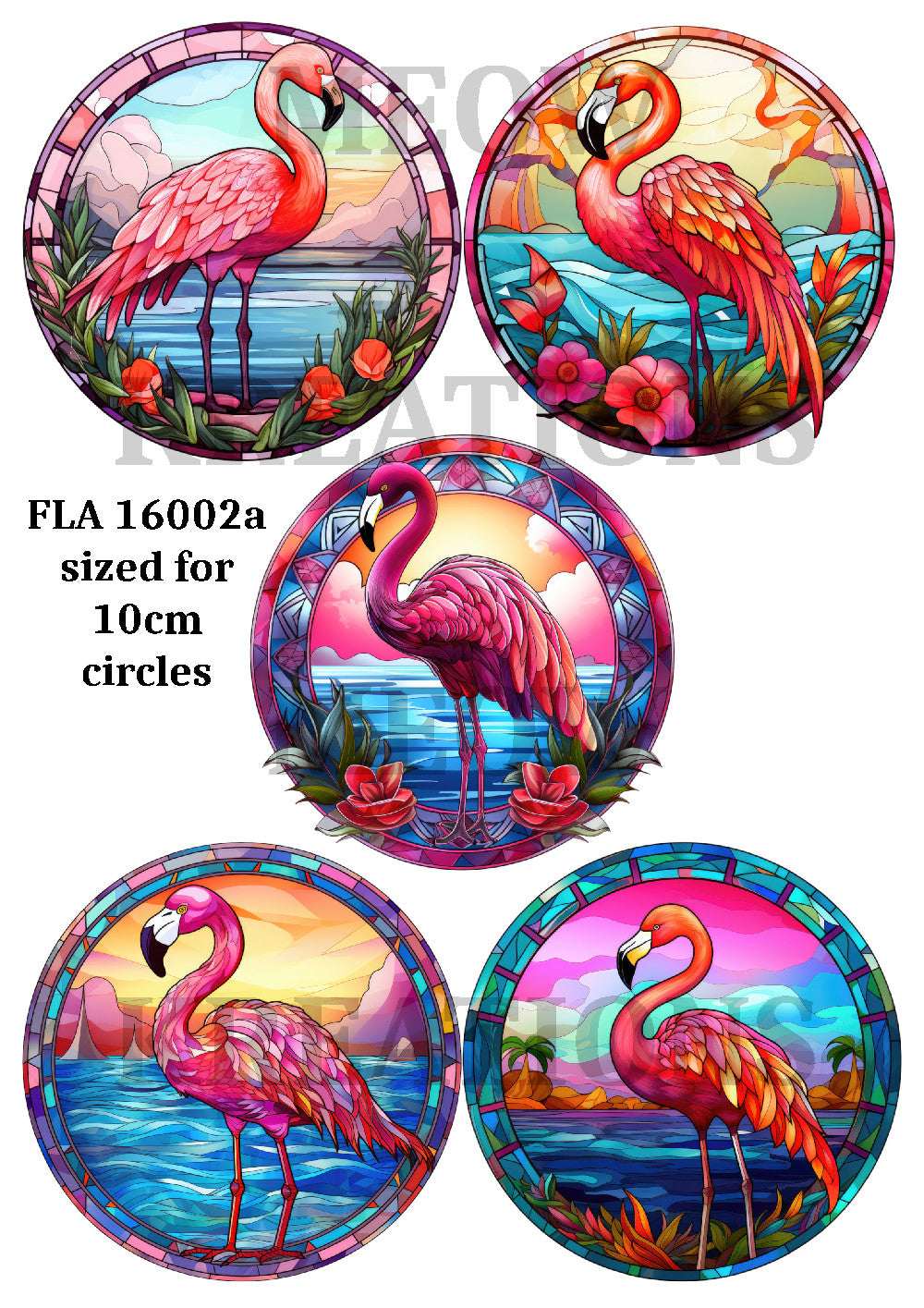 Colourful Stained Glass Style Famingos Decoupage Rice Paper - FLA 16002a