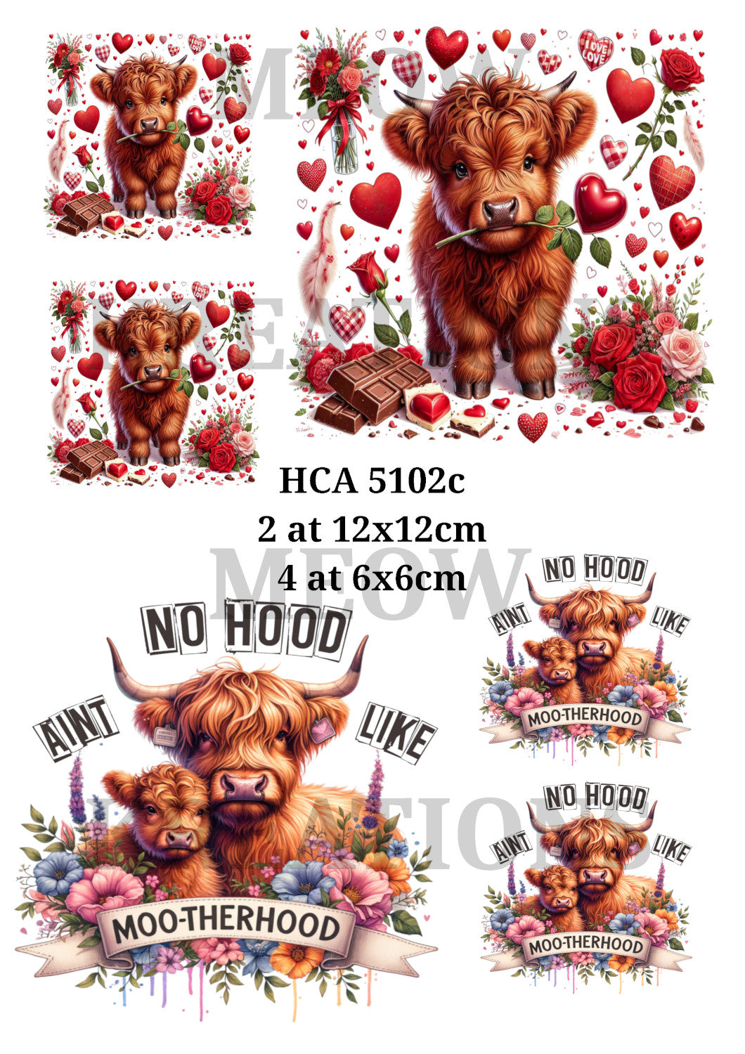Highland Cow Valentine & Motherhood Sublimation Design Decoupage Rice Paper - HC 5102c