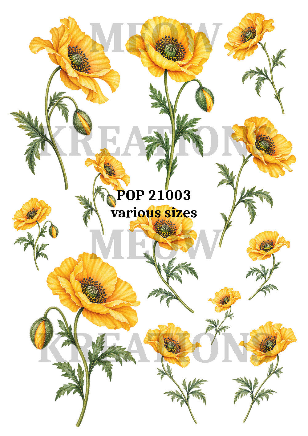 Yellow Watercolour Poppies Decoupage Rice Paper - POP 21003