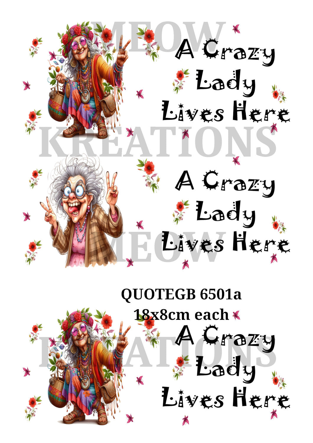 Funny Crazy Lady Quotes Decoupage Rice Paper - QUOTEGB 6501a