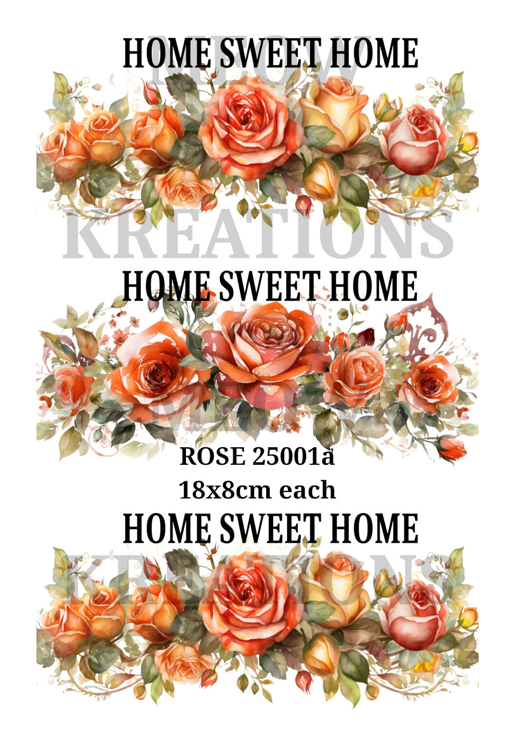 Home Sweet Home Floral Roses Decoupage Rice Paper - ROSE 25001a
