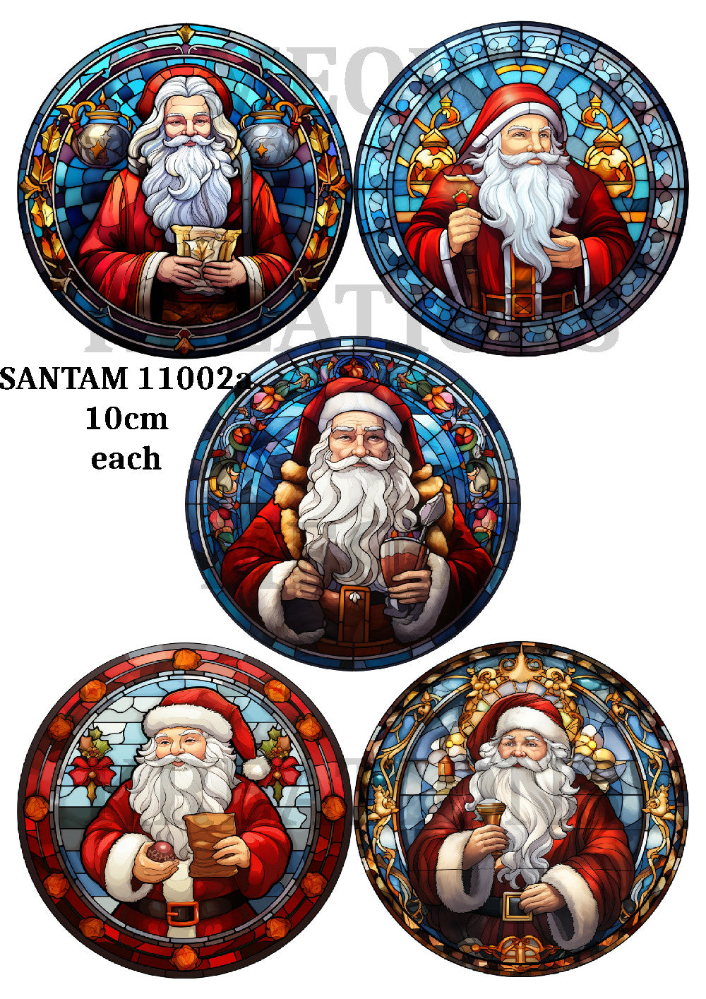 Father Christmas Santa Stained Glass Decoupage Rice Paper - SANTAM 11002a