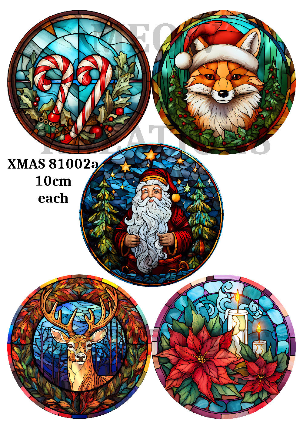 Stained Glass Christmas Designs Decoupage Rice Paper - XMAS 81002a