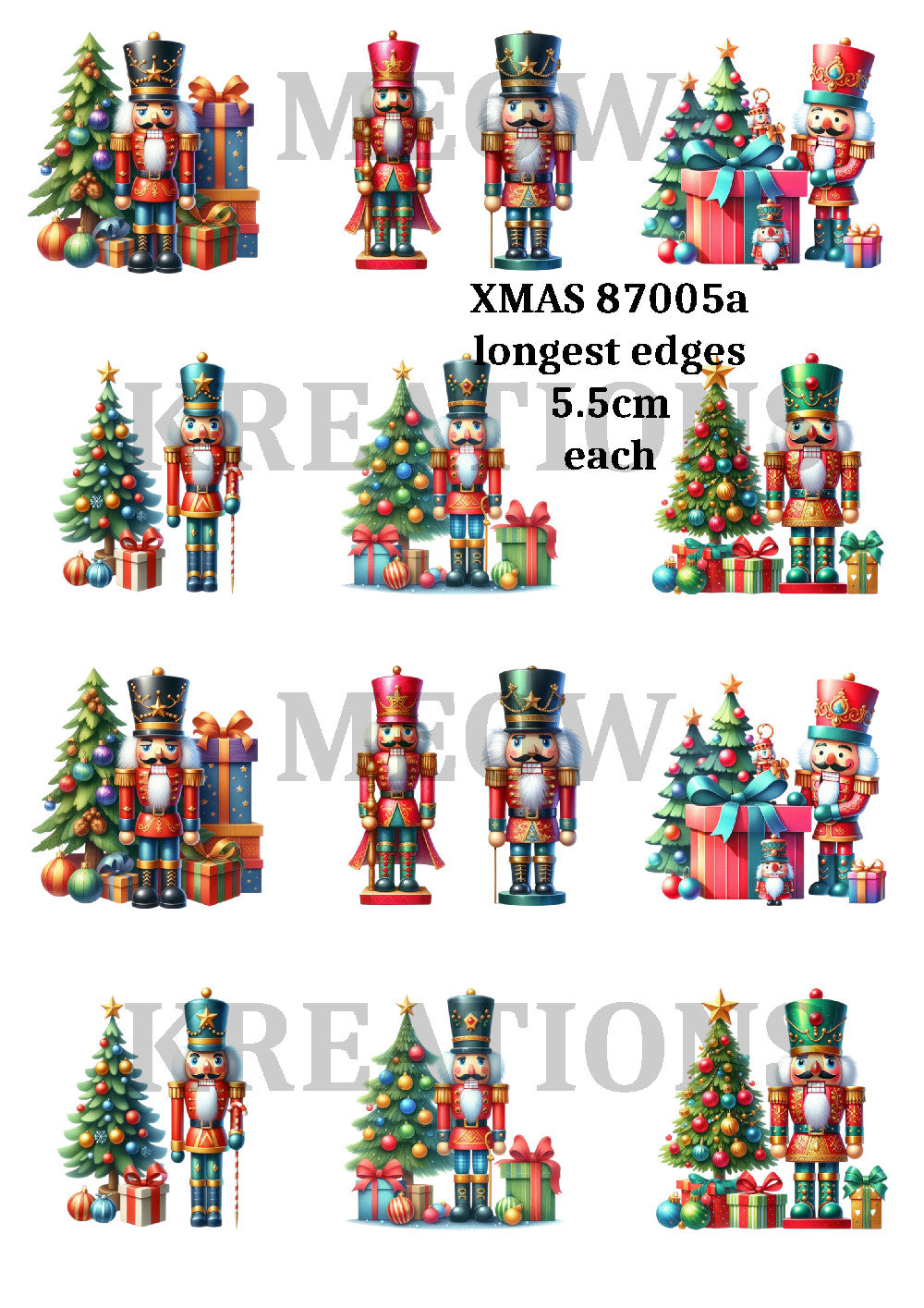 Decoupage Rice Paper Nutcracker Soldiers, Christmas Trees & Gifts XMASA 87005a