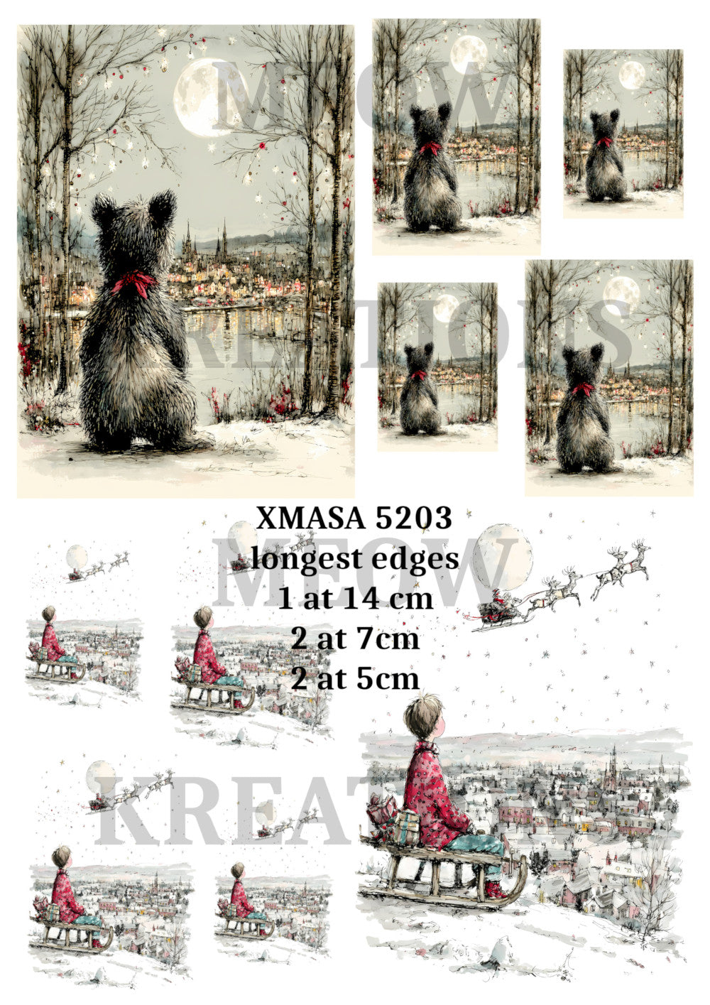 Vintage & Whimsical Christmas Scenes Decoupage Rice Paper - XMASA 5203