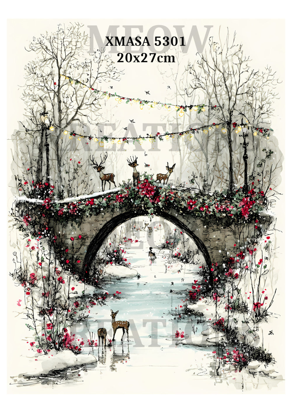 Vintage & Whimsical Deer Christmas Winter Decoupage Rice Paper - XMASA 5301