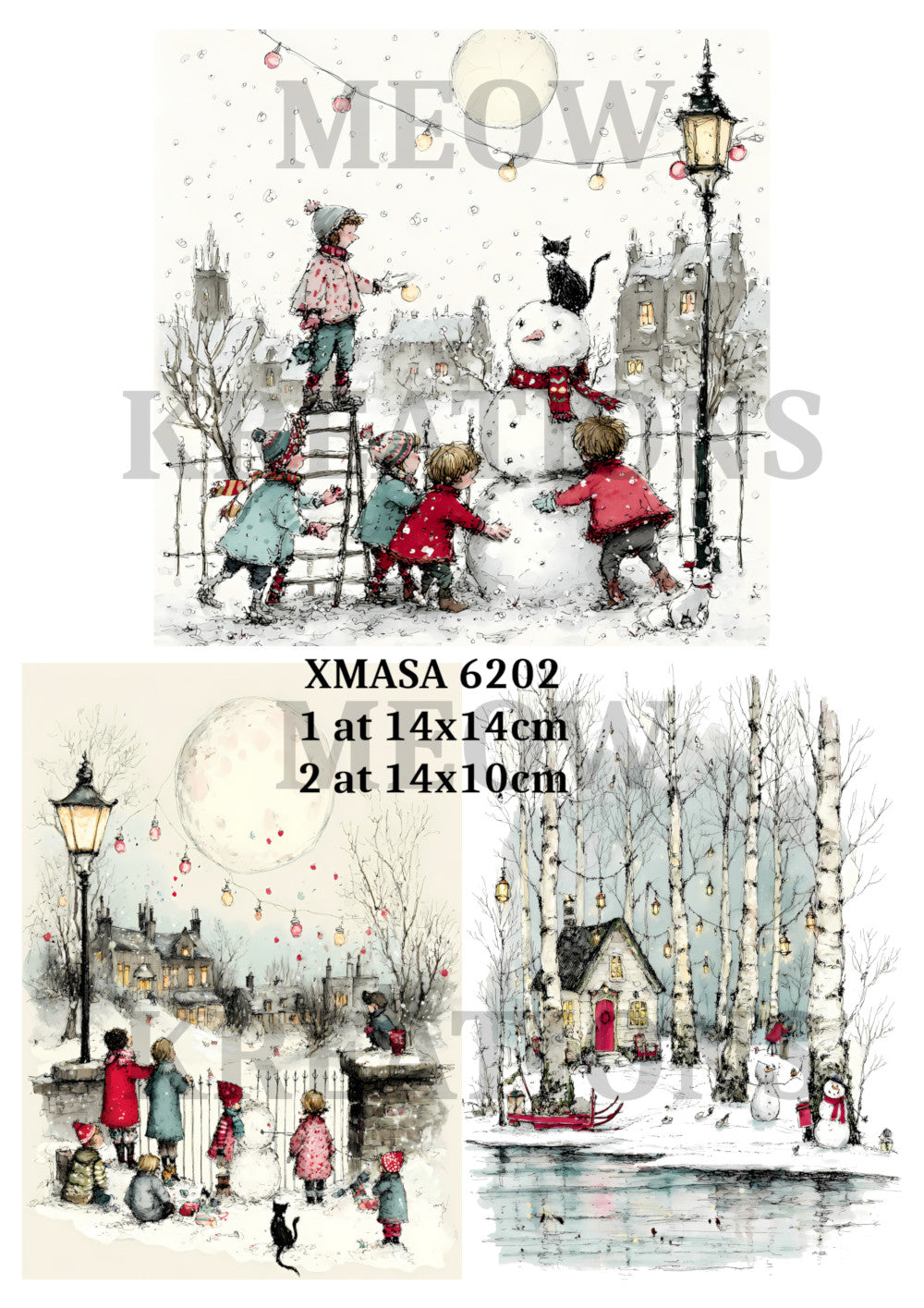 Whimsical Snowy Village & Cosy Christmas Scenes Decoupage Rice Paper – XMASA 6202