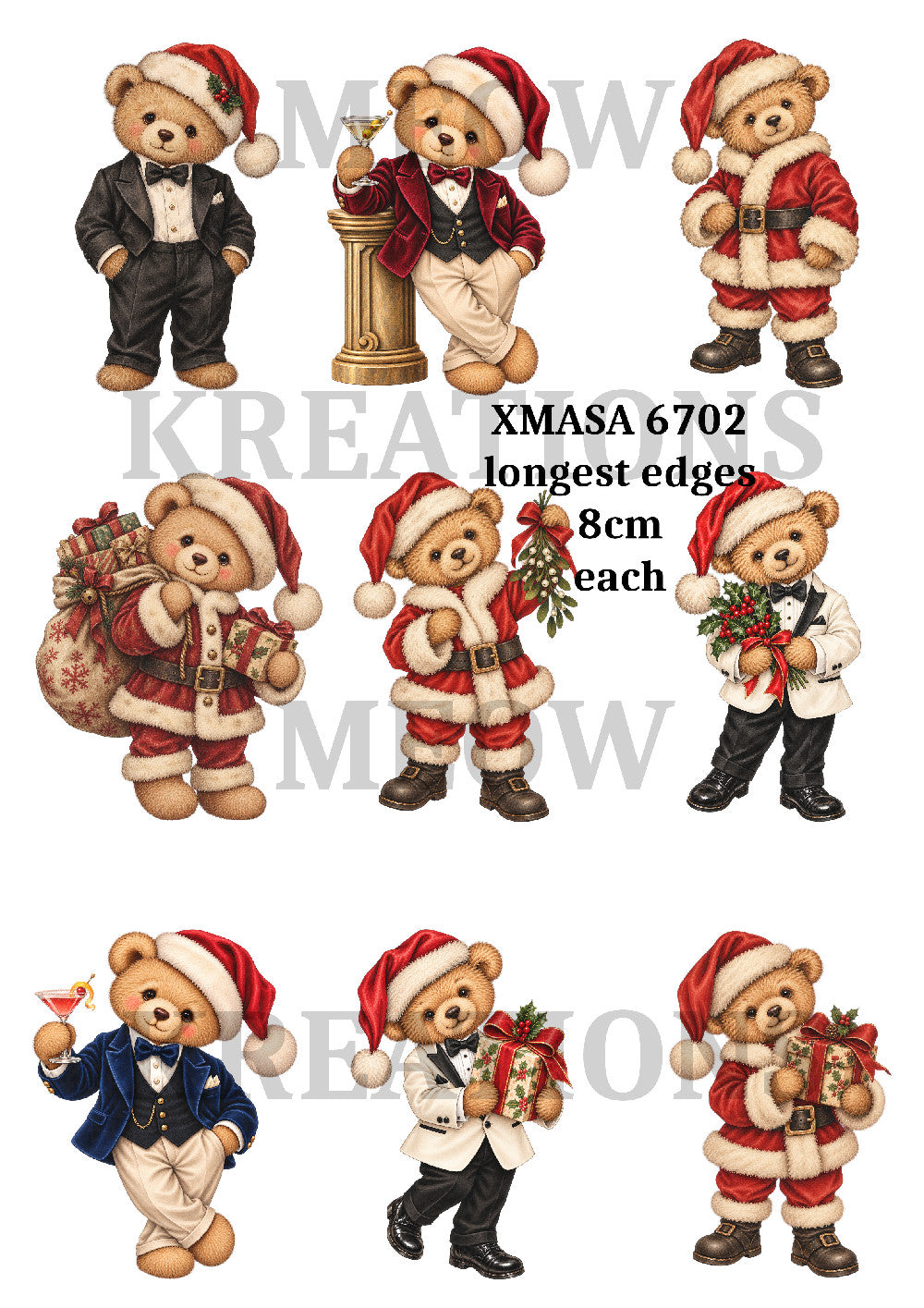 Christmas Gentleman Teddy Bears Decoupage Rice Paper - XMASA 6702