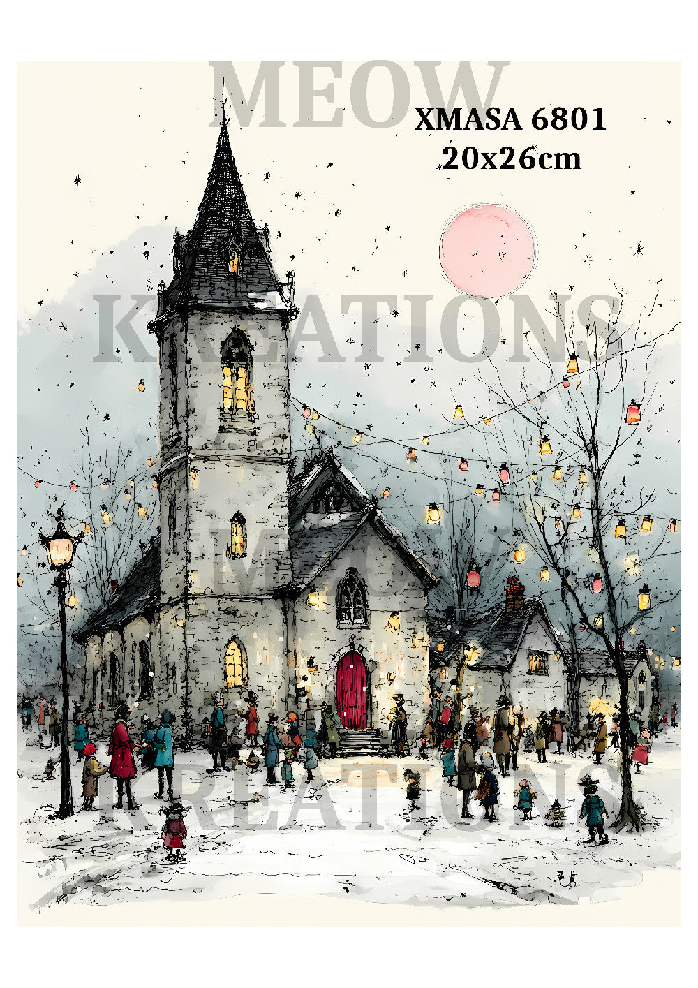 Vintage Winter Church Decoupage Rice Paper - XMASA 6801