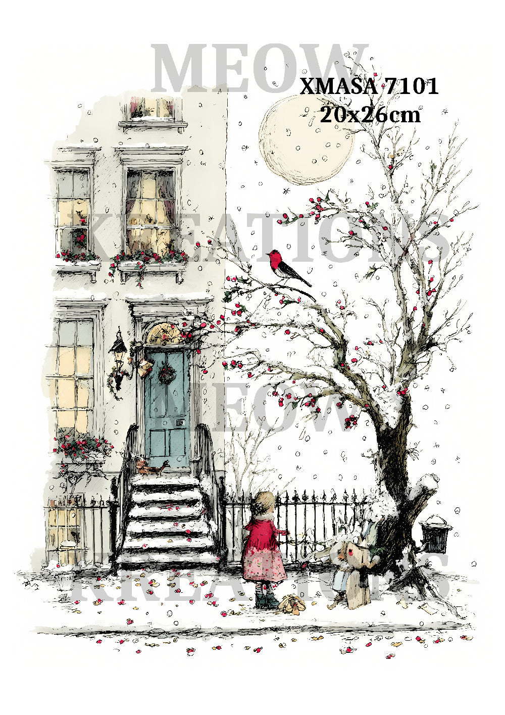 Vintage Winter House & Robin Decoupage Rice Paper - XMASA 7101
