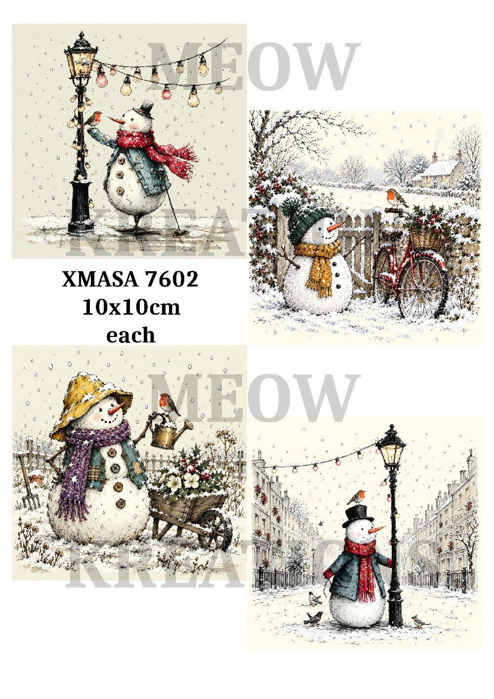 Vintage Snowmen & Robin Winter Scenes Decoupage Rice Paper - XMASA 7602