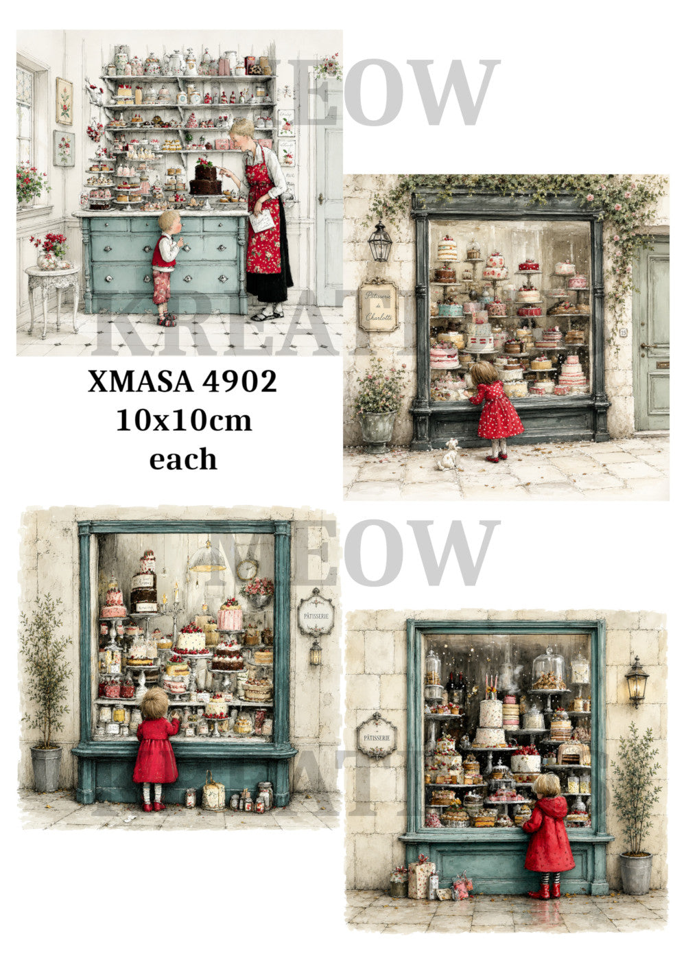 Vintage Cake Shop & Christmas Baking - Whimsical Christmas Bakery Decoupage Rice Paper - Xmasa 4902