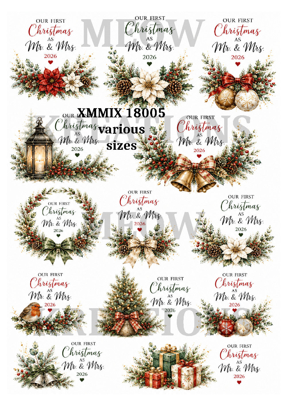 Vintage First Christmas Mr & Mrs 2026 Decoupage Rice Paper – XMMIX 18005