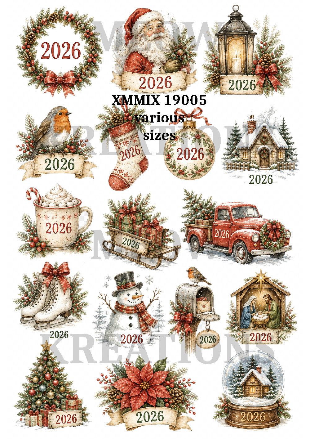 Vintage Christmas 2026 Decoupage Rice Paper – XMMIX 19005