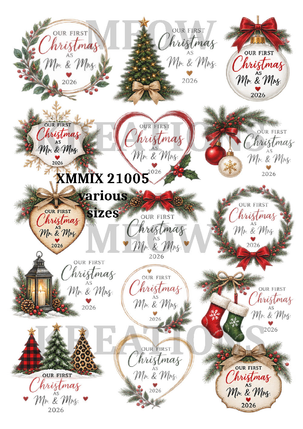 Vintage First Christmas Mr & Mrs 2026 Decoupage Rice Paper – XMMIX 21005