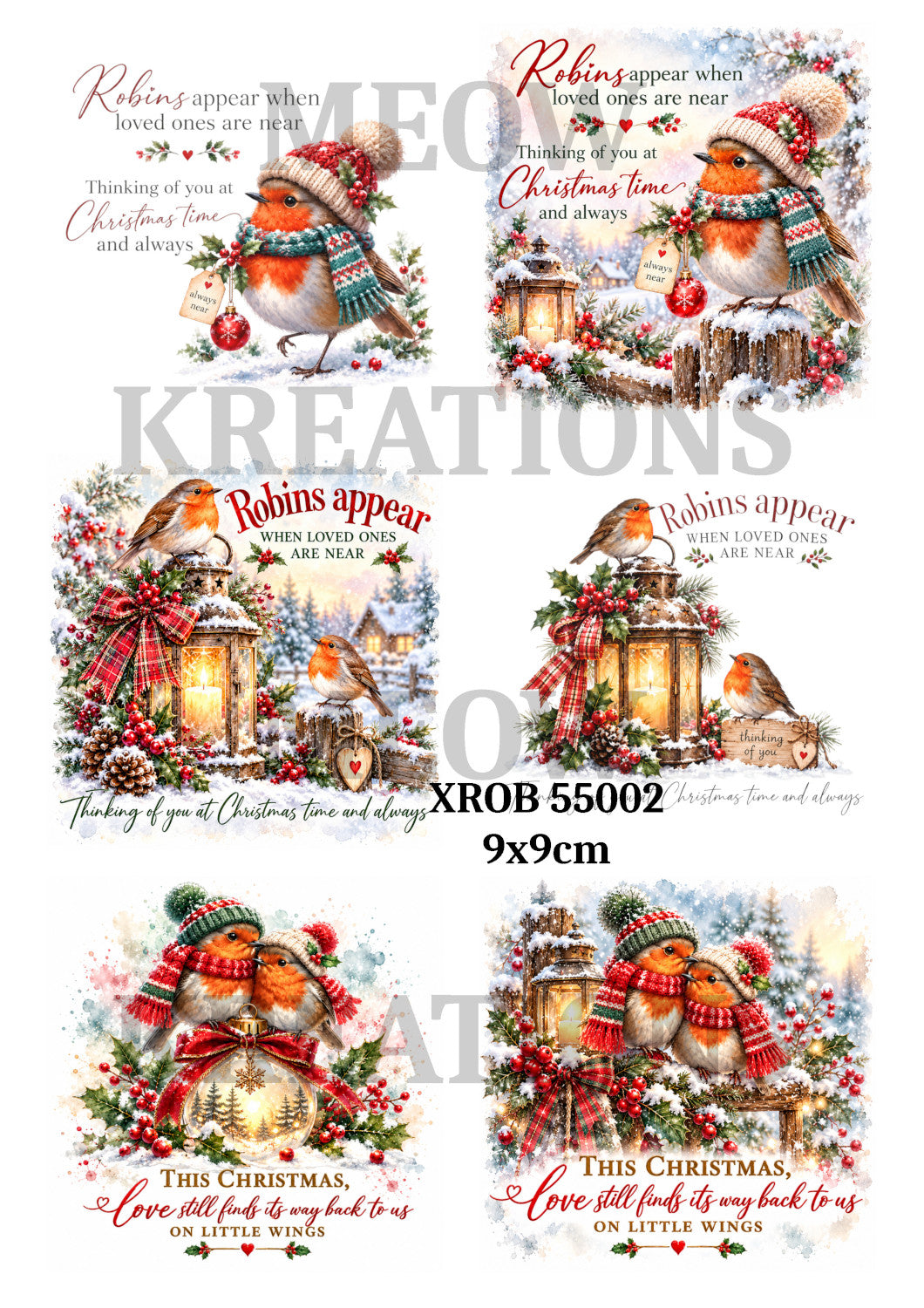 Christmas Robin Memorials & Festive Wishes Decoupage Rice Paper - XROB 55002