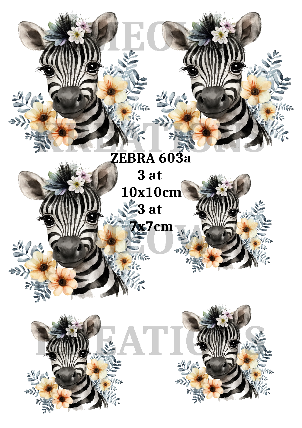 Zebra Floral Crown Safari Decoupage Rice Paper - ZEBRA 603a