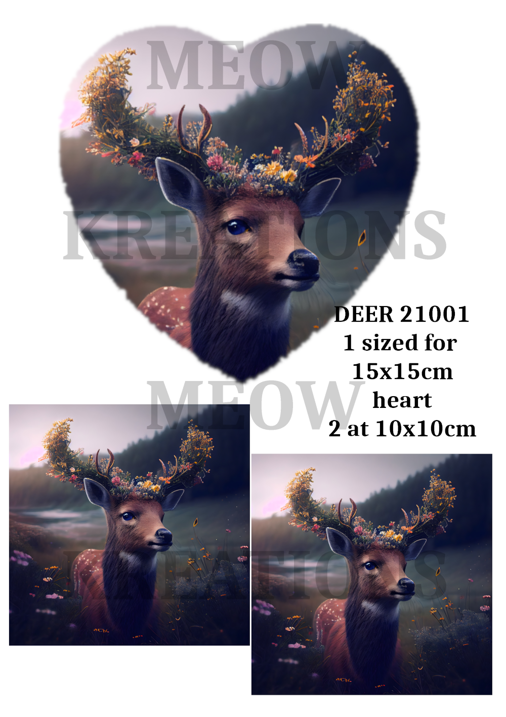 Stag with Floral Crown Decoupage Rice Paper - DEER 21001