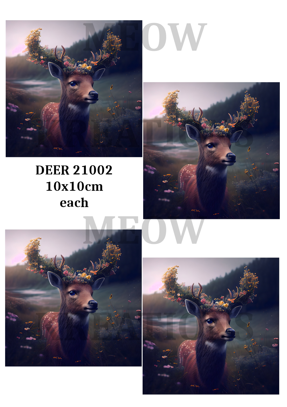 Stag with Floral Crown Decoupage Rice Paper - DEER 21002