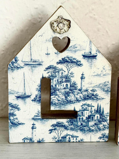Blue Toile Islands & Sailing Boats Decoupage Rice Paper - CAM 4002