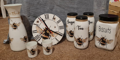Bee & Flowers Clock Decoupage Rice Paper - CLOCK 35001