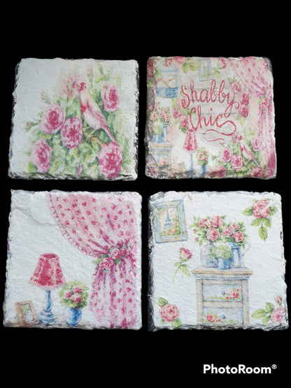 Shabby Chic Pink Roses Squares Decoupage Rice Paper – CHIC 2002