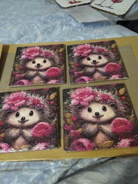 Cute Hedgehog & Pink Roses Decoupage Rice Paper - HED 52002