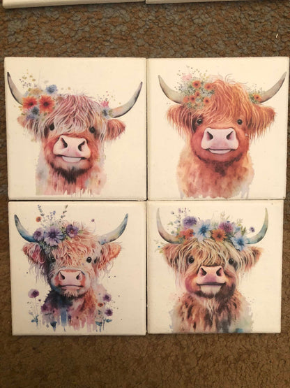 Highland Cow Floral Crown Decoupage Rice Paper - HC 19002
