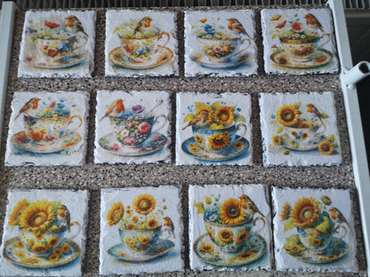 Robin Bird Tea Cup Flowers Decoupage Rice Paper - ROBIN 21002