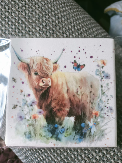 Highland Cow in Flowers Decoupage Rice Paper - HC 26002