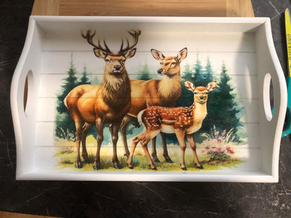 Stag, Doe & Fawn in Forest Woodland Decoupage Rice Paper - DEER 28001