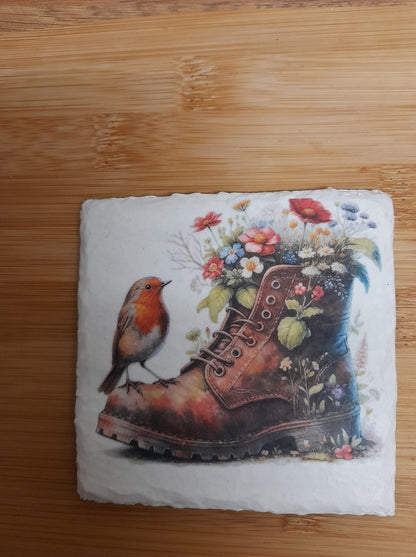 Robin Bird on Boot Decoupage Rice Paper - ROBIN 16002