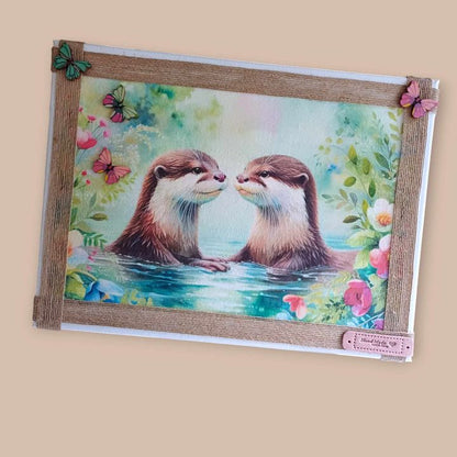 Floral Otter Pair Decoupage Rice Paper - OTT 1701
