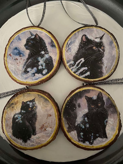 Black Cats Winter Circles Decoupage Rice Paper - CAG 11001