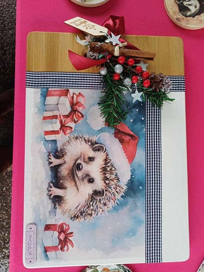 Hedgehog in Santa Hat Christmas Decoupage Rice Paper - HEDa 2801