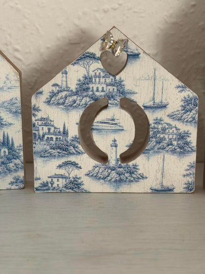 Blue Toile Islands & Sailing Boats Decoupage Rice Paper - CAM 4002