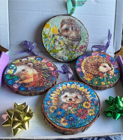 Stained Glass Hedgehogs Decoupage Rice Paper - HEDa 402