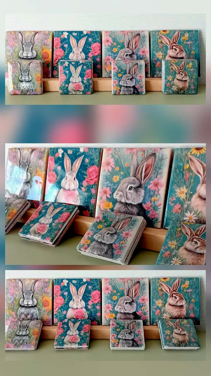 Rabbit in Flowers Decoupage Rice Paper - RABB 32003f